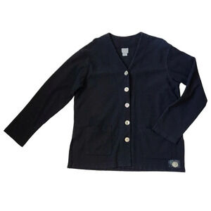 Gerties Cardigan V-Neck Long Sleeves Knitted Jacket Button Front Black Womens Si